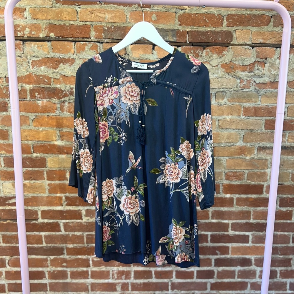 Girls Angie Navy Dress/Tunic with Flowers